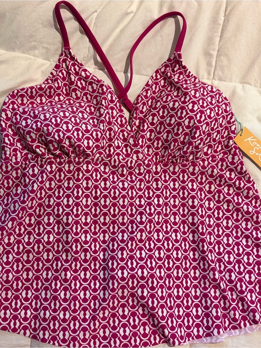 NEW Size 16 Kona Sol Tankini Top Pink & White Patterned Swim Top